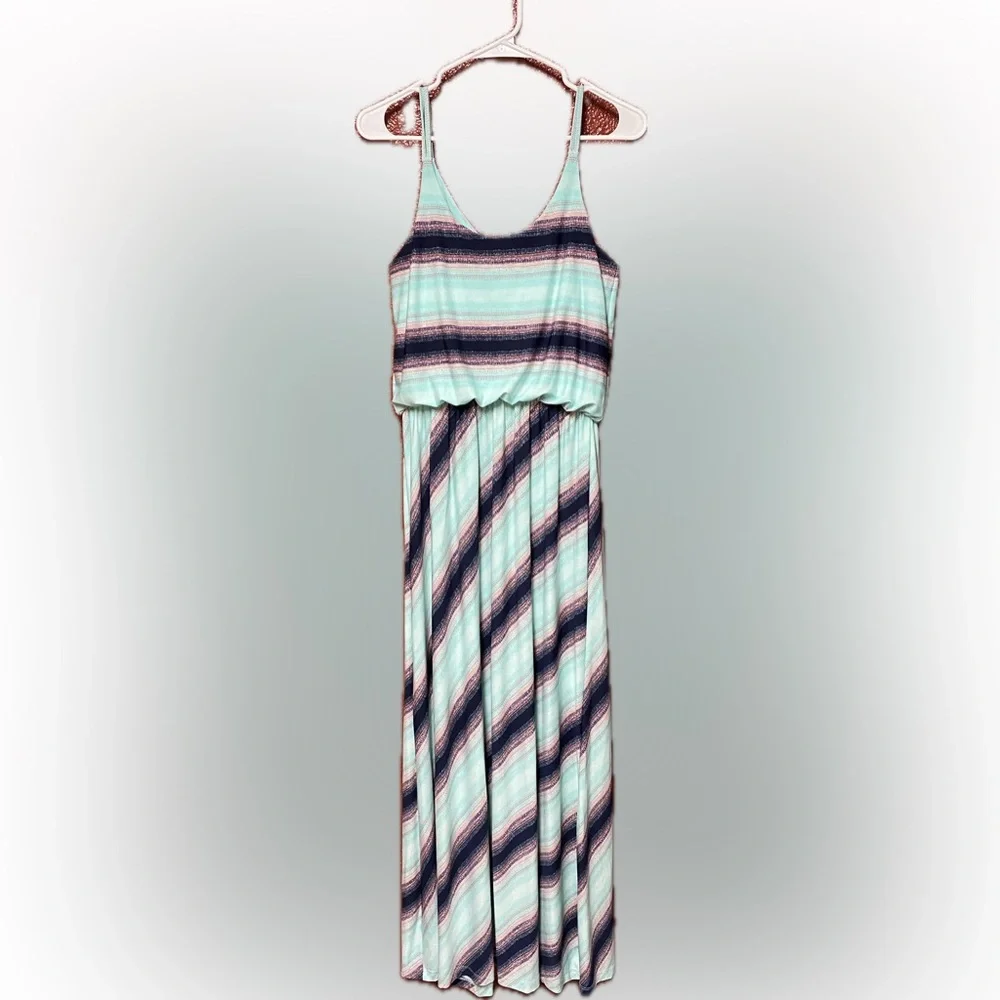 24/7 Maurices Sleeveless Maxi Dress Light Blue/coral/black Size Small - Picture 2 of 9